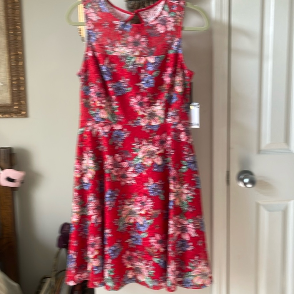 Kensie - Size 6 - Midi Lined Dress - red floral w/tri back cut out - NWT